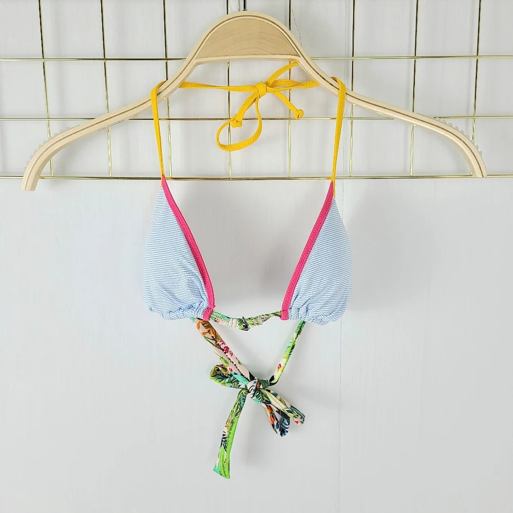 Banana Moon Blue Striped Floral Triangle Bikini Top